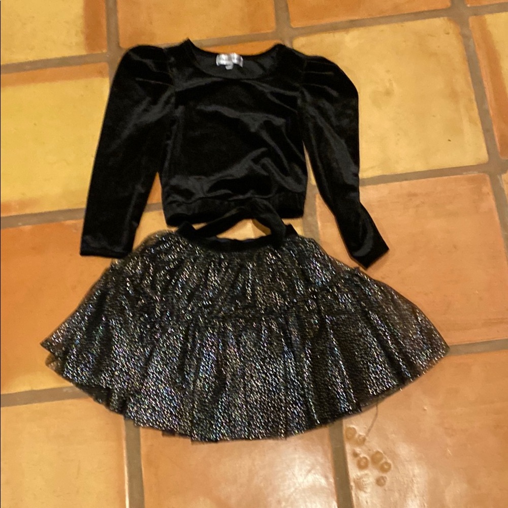 Black Velvet Top and Glitter Skirt Set